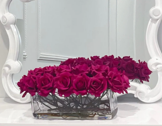 Modern Long Fuchsia Pink Real Touch Roses Arrangement