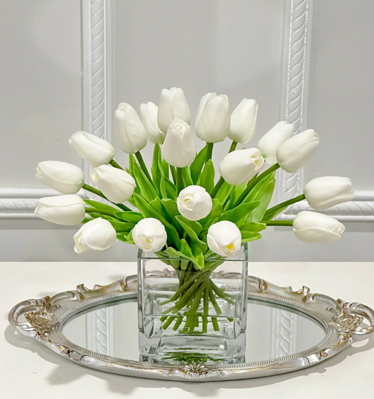 Medium Tulips Floral Arrangement Real Touch In Glass Vase