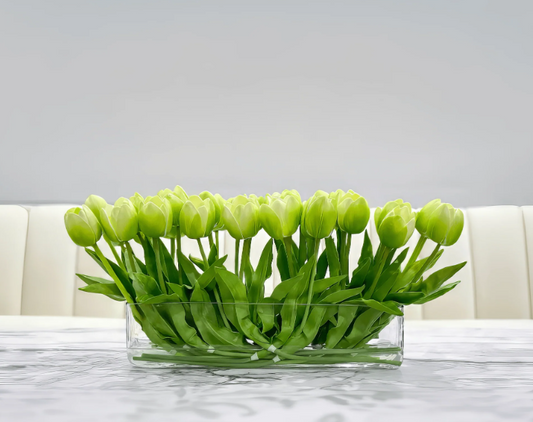 Modern Long Real Touch Tulip Arrangement In Rectangle Glass Vase