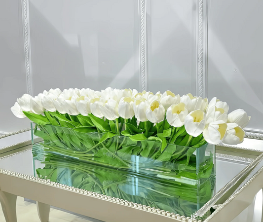 Modern Long Real Touch Tulip Arrangement In Glass Vase