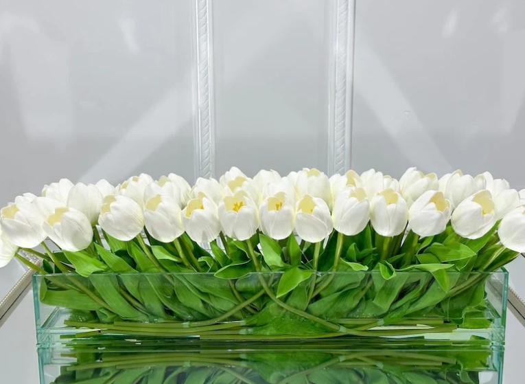 Modern Long Real Touch Tulip Arrangement In Glass Vase