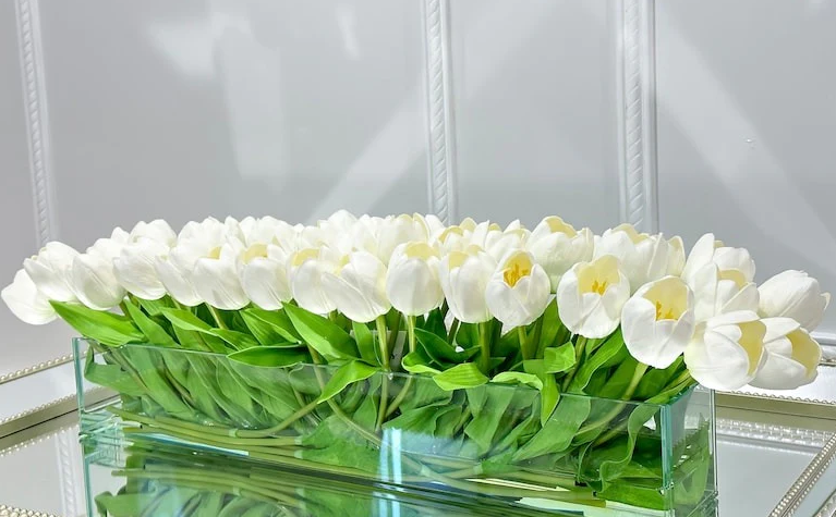 Modern Long Real Touch Tulip Arrangement In Glass Vase