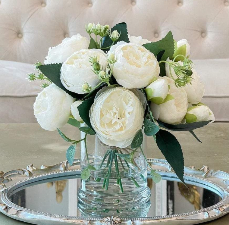 Rose Peonies Arrangement In Glass Vase