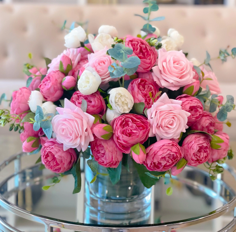 Large Pink Rose Peony Centerpiece