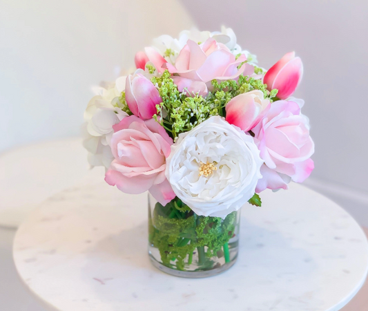 Pink Centerpiece Real Touch Peonies Roses Tulips