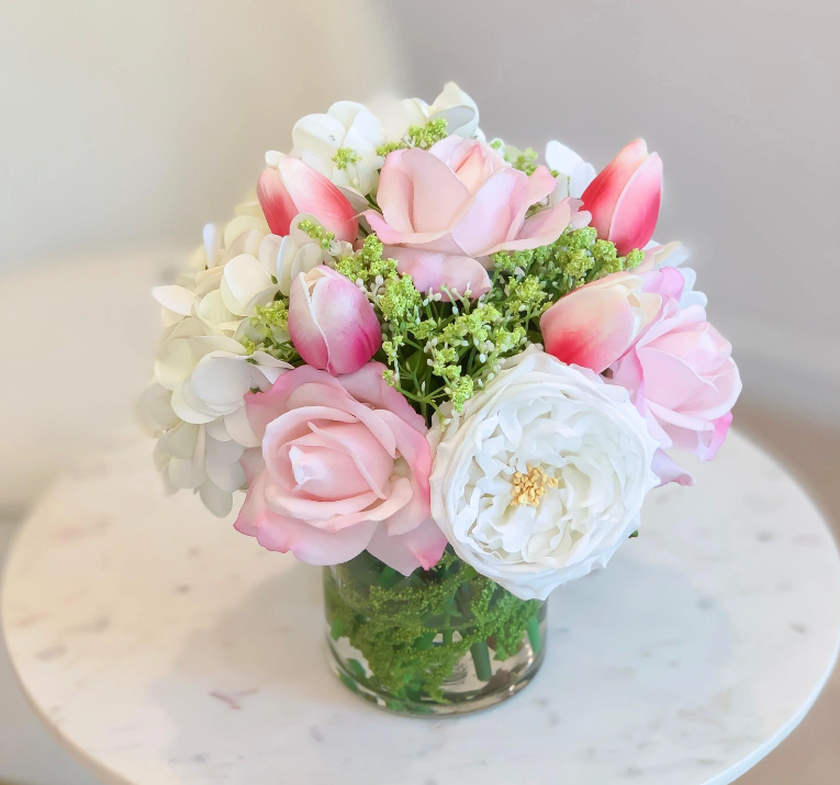 Pink Centerpiece Real Touch Peonies Roses Tulips