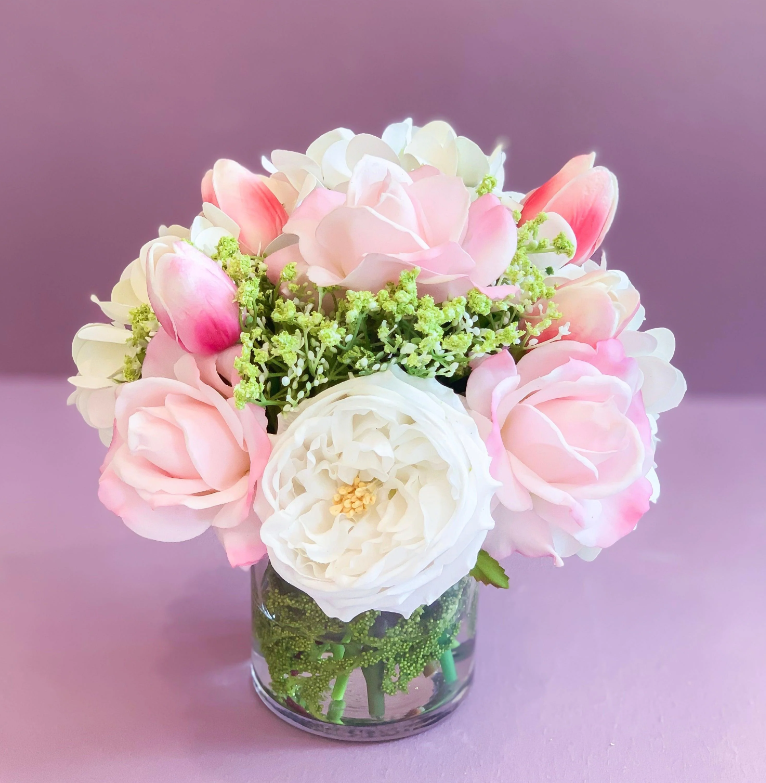 Pink Centerpiece Real Touch Peonies Roses Tulips