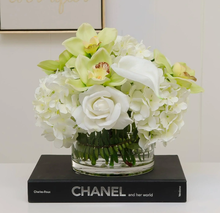 Large Real Touch White Hydrangeas Roses Orchid Arrangement