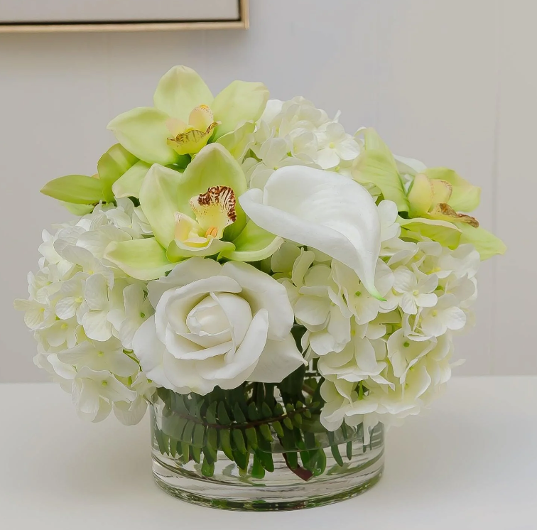 Large Real Touch White Hydrangeas Roses Orchid Arrangement