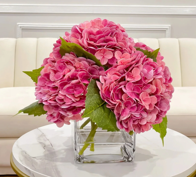 Real Touch Hydrangea Large Arrangement In Glass Vase