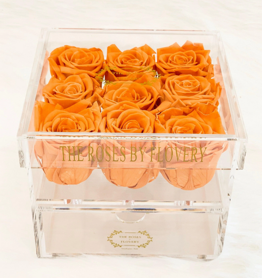 Premium Ecuador Preserved Orange Roses In Elegant Acrylic Box