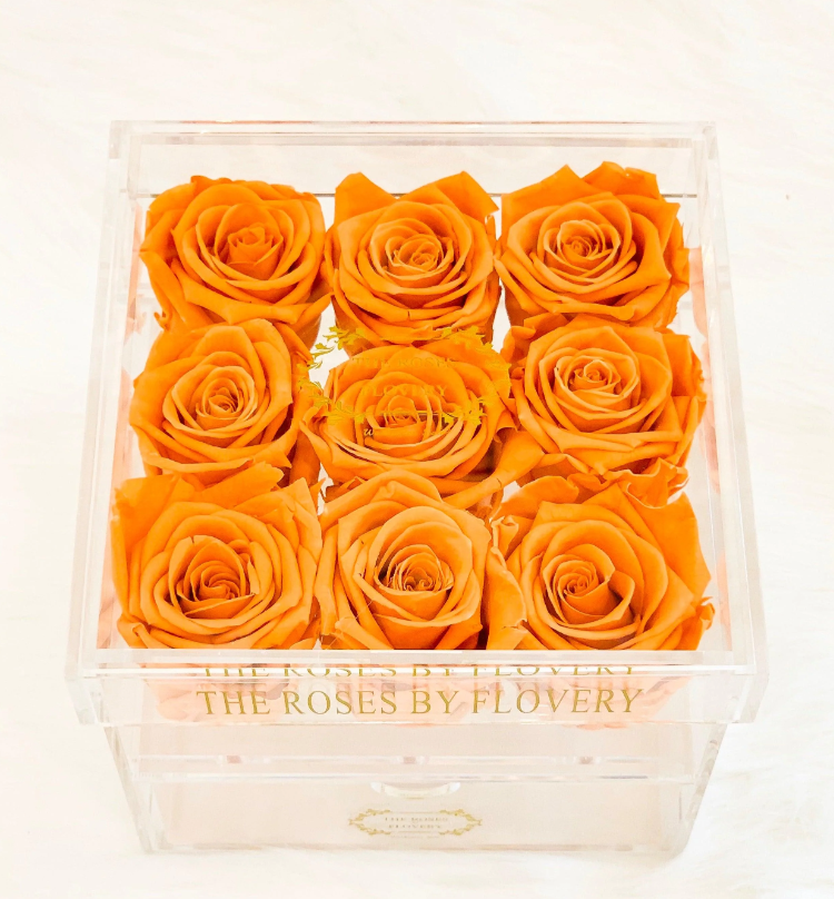 Premium Ecuador Preserved Orange Roses In Elegant Acrylic Box