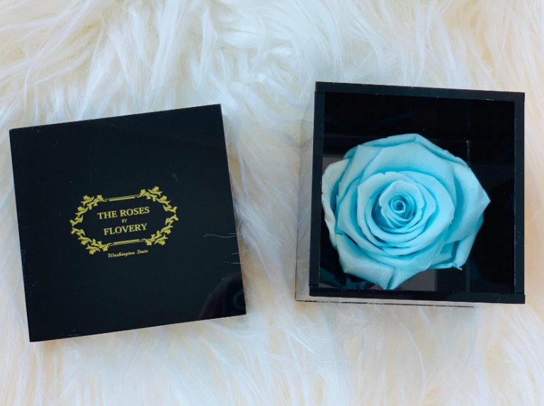 Elegant Premium Ecuador Preserved Tiffany Blue Rose In Black Cube